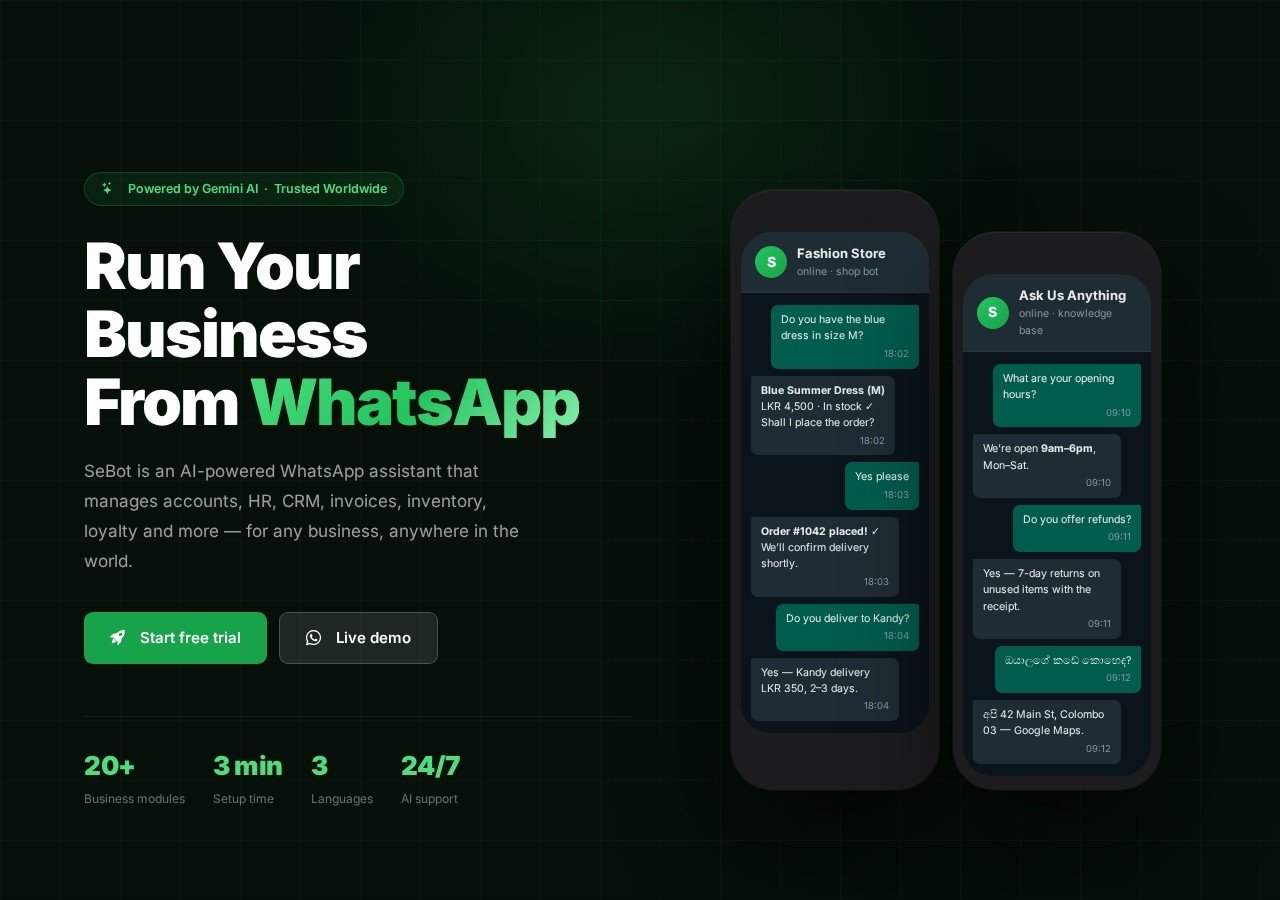 SeBot: running a business from WhatsApp